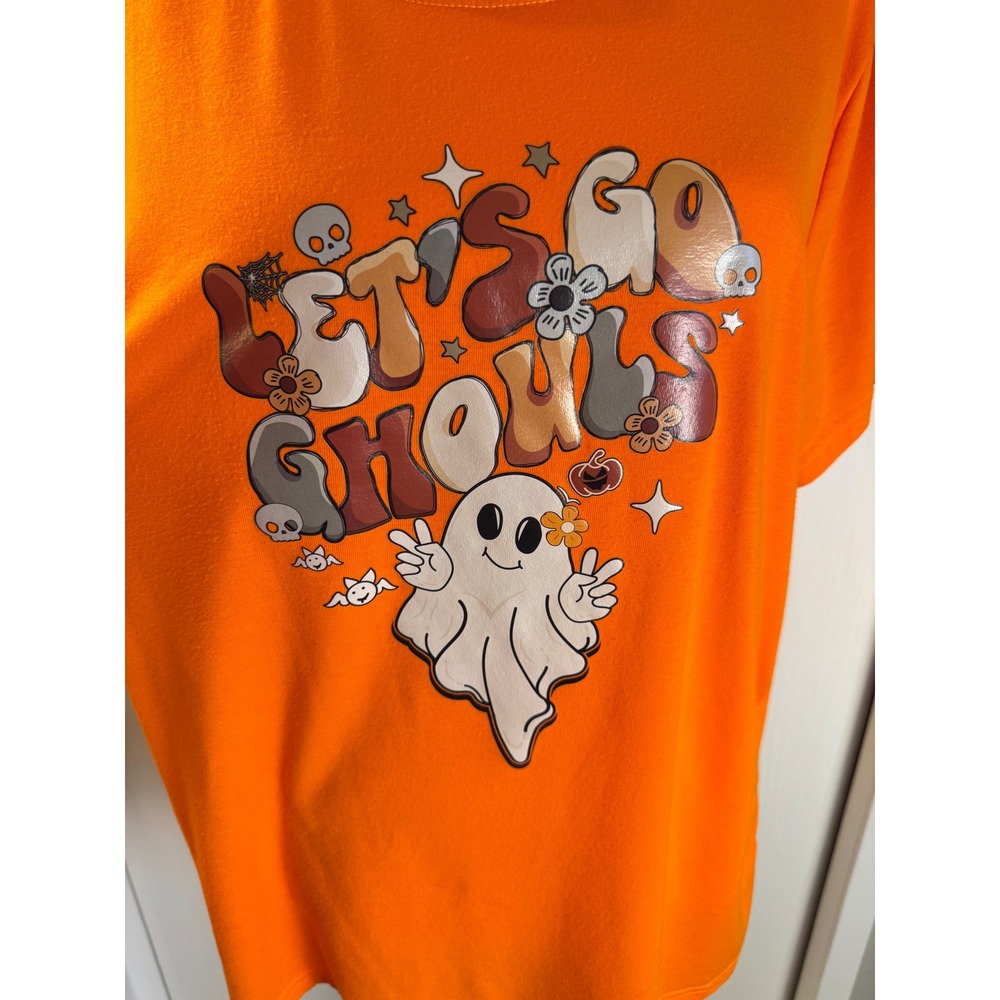 Lets Go Ghouls Halloween Ghost Graphic T-Shirt Orange XL Short Sleeve